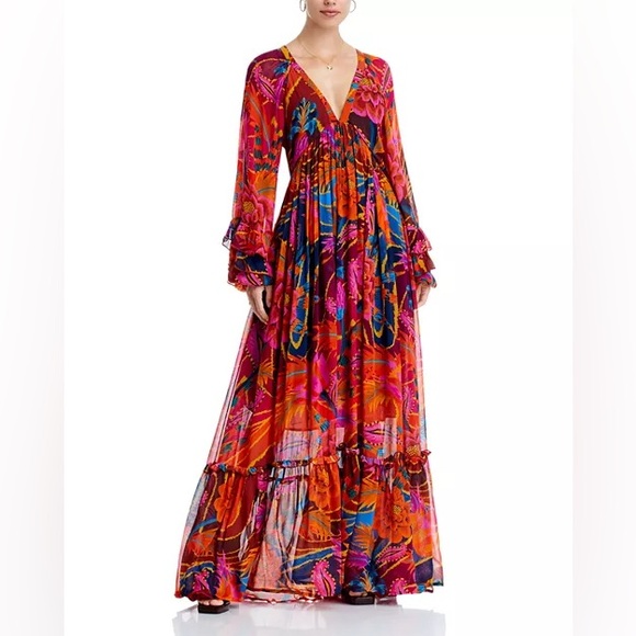 Anthropologie Farm Rio Vintage Wave Long-Sleeve Maxi Dress -XL - Picture 3 of 14